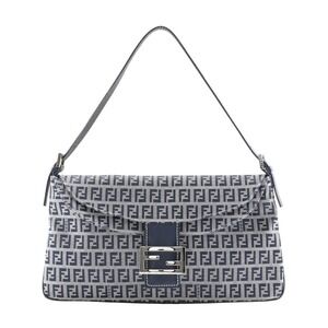 Fendi Zucchino shoulder bag one canvas Navy Blue gray flap
